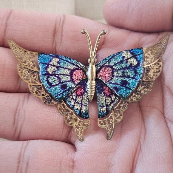 Vintage Pin BUTTERFLY Multi Color Brooch Women Jewelry Pin Unbranded - Picture 9 of 11